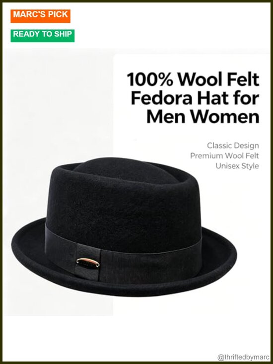 100% Wool Pork Pie Hat - Vintage Fedora Short Brim Unisex main image 5